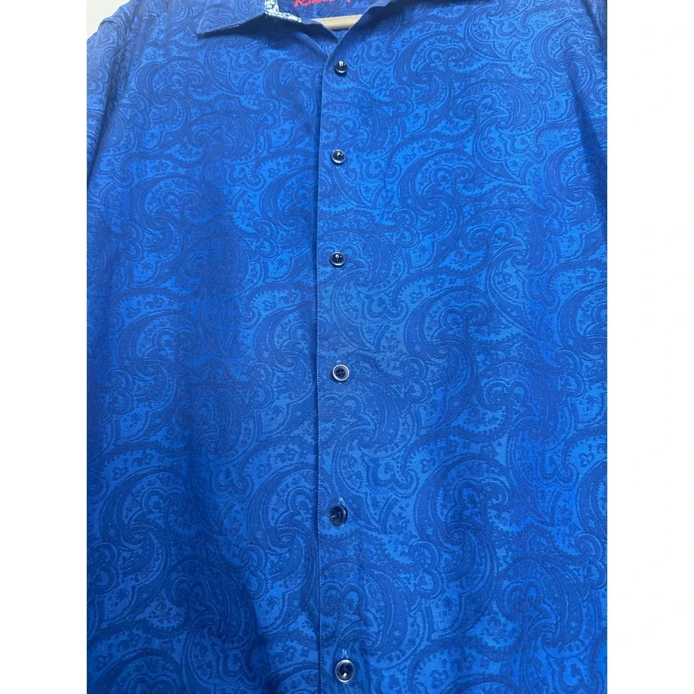 Robert Graham Mens XL Blue Paisley Jacquard Short Sleeve Button Down Shirt